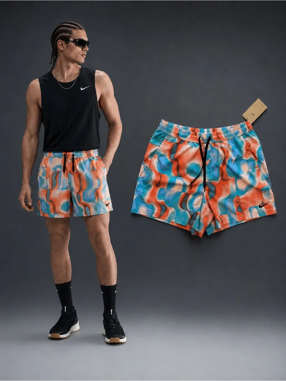 Nike Shorts Multifuncional Printed Men’s Size L Blue Orange lightweight - Picture 1 of 11